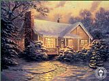 Thomas Kinkade Famous Paintings - Christmas Cottage